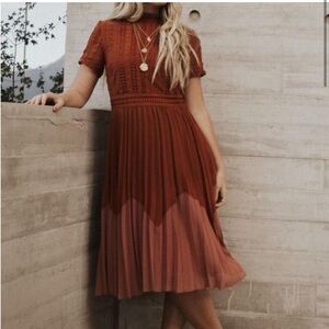 Bohme- Sophia Rust Orange Pleated Midi Dress- XS